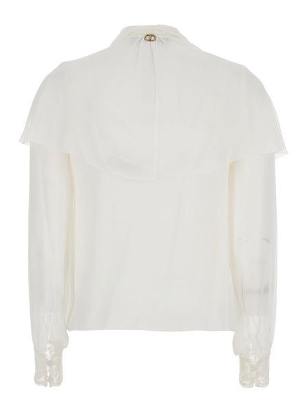 White Shirt With Layered Design And Draped Details In Viscose Woman