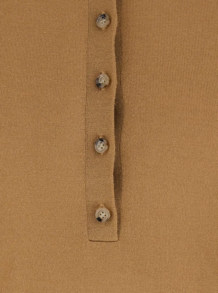 Beige Polo Style Sweater With Classic Collar In Wool Woman