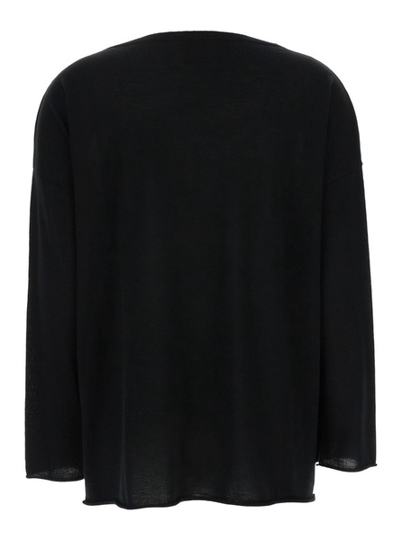 Black Pullover With Boart Neckline In Wool Woman