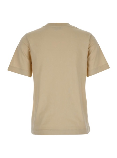 Beige T-Shirt with Logo Application on the Front in Cotton Woman