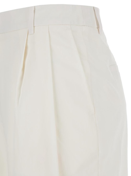 White Wide Pants In Cotton Blend Woman