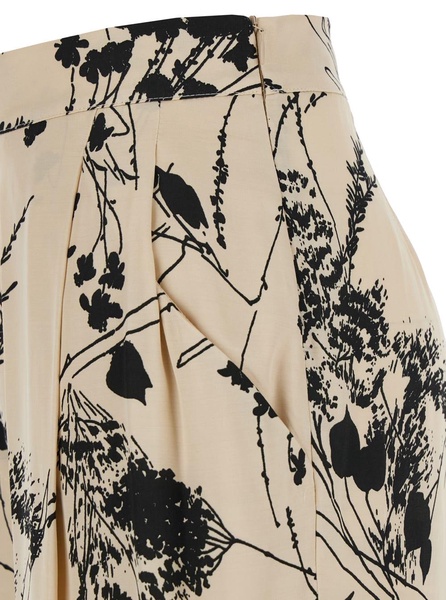 'edwina' White And Black Pants With All-over Floral Motif In Fabric Woman
