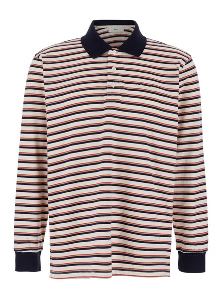 Multicolor Polo Shirt With All-over Striped Motif And Logo Embroidered On The Front In Cotton Man