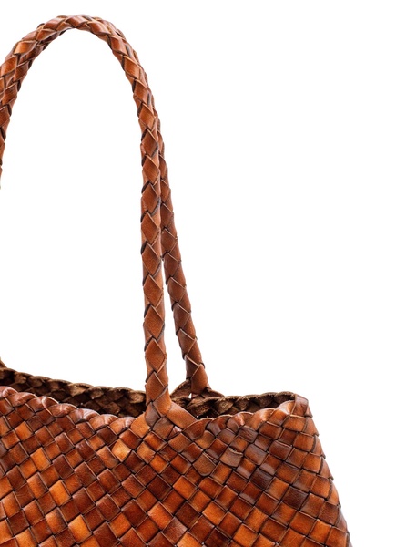 'santa Croce' Brown Shoulder Bag With Logo Charm Detail And Interwoven Design In Leather Woman