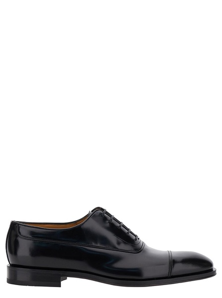 Black Oxford Lace-up With Toe Cap Detail In Brushed Leather Man