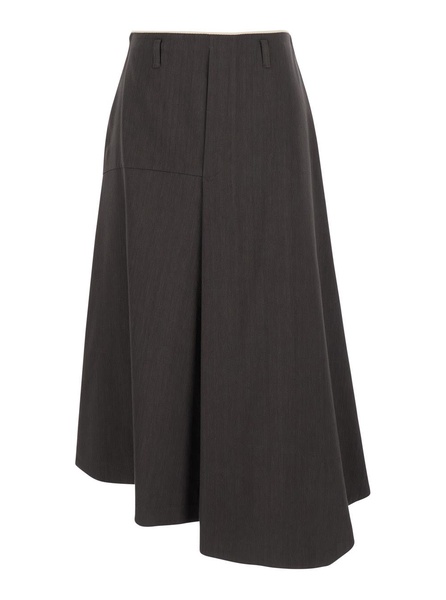 'sweet' Brown Asymmetric Skirt With Side Zip Closure In Linen And Viscose Blend Woman