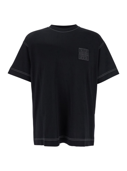 Givenchy Black Crewneck T-Shirt With 4G Logo Application On Chest In Cotton Man