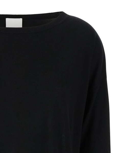 Black Pullover With Boart Neckline In Wool Woman