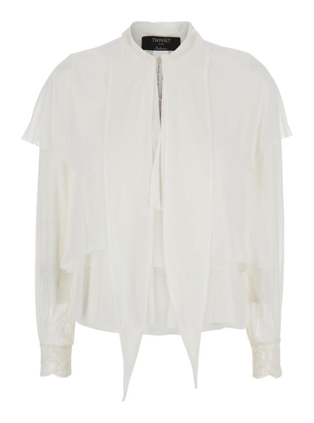 White Shirt With Layered Design And Draped Details In Viscose Woman