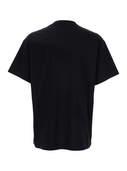Givenchy Black Crewneck T-Shirt With Embossed Logo On Front In Cotton Man