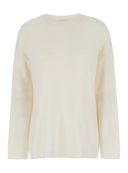 White Relaxed Crewneck Sweater In Cashmere Woman