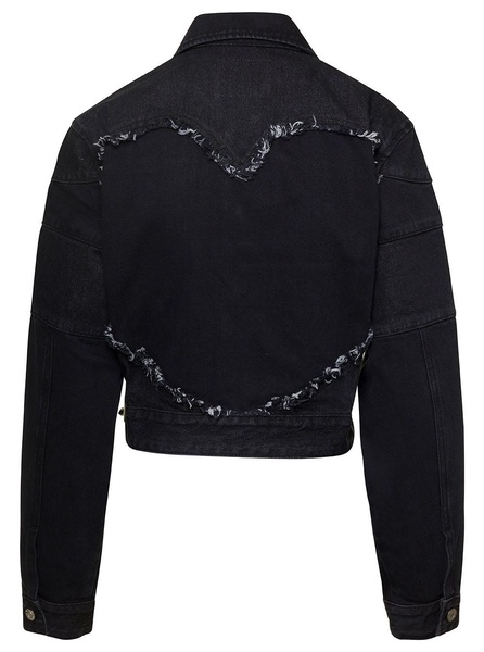 'mahina' Black Denim Patchwork Jacket With Heart-shaped Detail In Cotton Woman