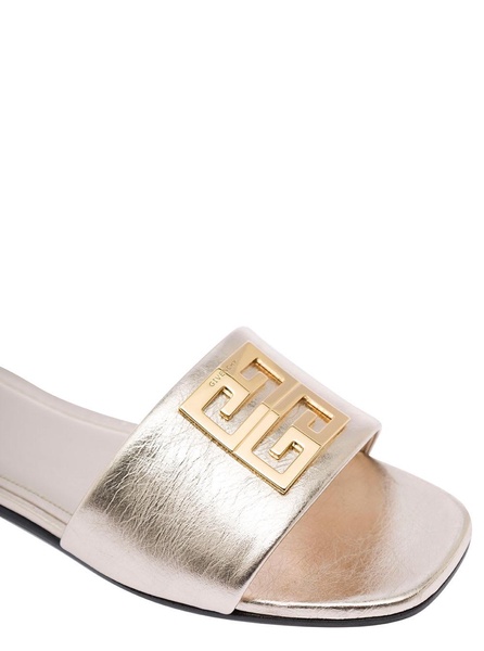 Silver Flat Sandals With 4g Detail In Metallic Leather Woman