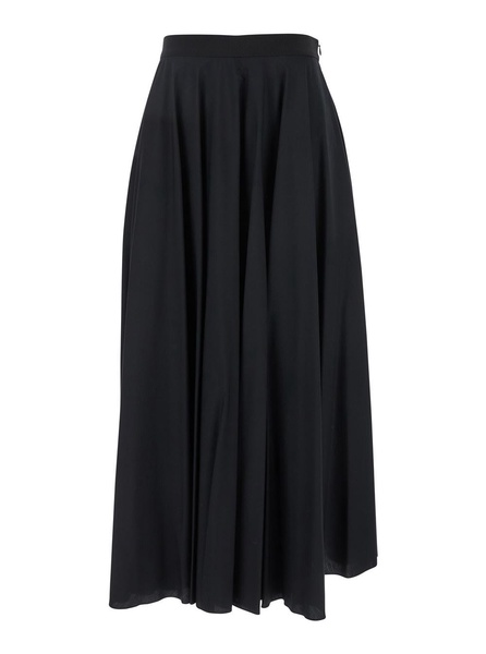 Black Long Skirt With Draped Details And Side Zip Closure In Cotton Woman