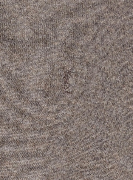 Saint Laurent Beige Crewneck Sweater With Cassandre In Cashmere Man