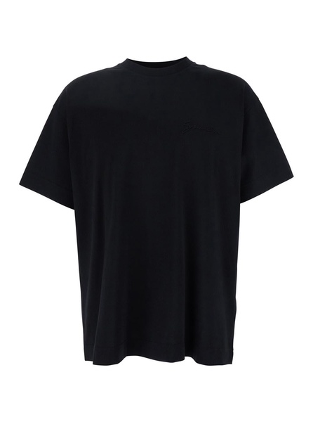 Givenchy Black Crewneck T-Shirt With Embossed Logo On Front In Cotton Man