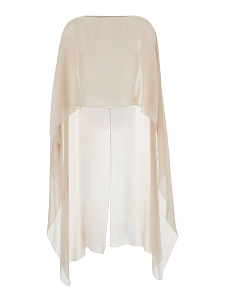 'herve' Beige Top With Boat Neckline And Semi Sheer Design In Silk Woman