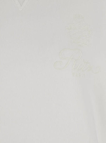 'privacy Please' White Crewneck T-shirt With Tonal Logo Embroidery On The Front In Cotton Blend Woman