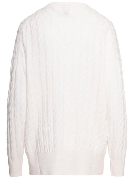 White Cable-knit Sweater In Cashmere Woman
