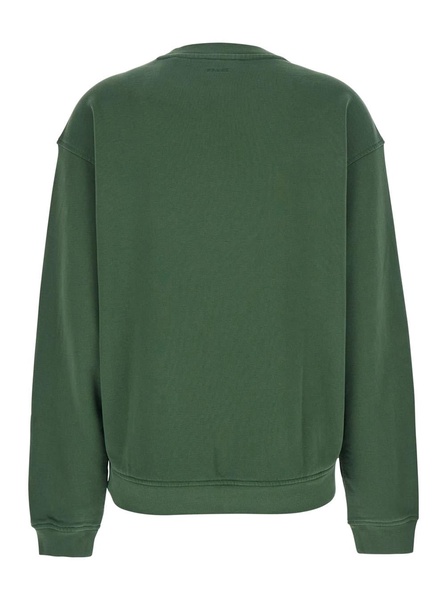 'privacy Please' Green Crewneck T-shirt With Tonal Logo Embroidery On The Front In Cotton Blend Woman
