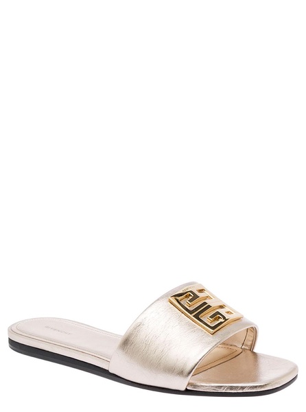 Silver Flat Sandals With 4g Detail In Metallic Leather Woman