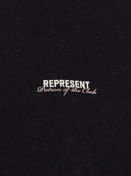 'patron Of The Club' Black Crewneck T-shirt With Front And Back Logo Print In Cotton Man