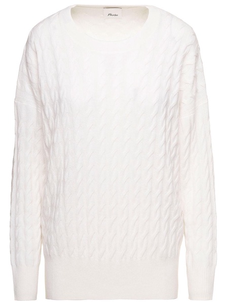 White Cable-knit Sweater In Cashmere Woman