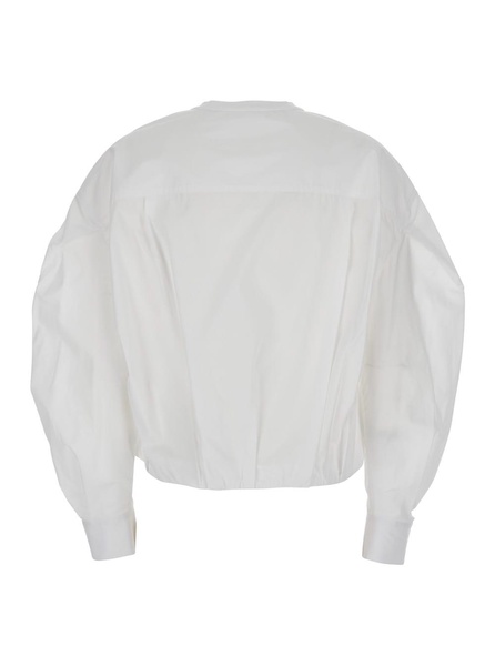 White Shirt With Mandarin Collar And Pence Details In Cotton Woman