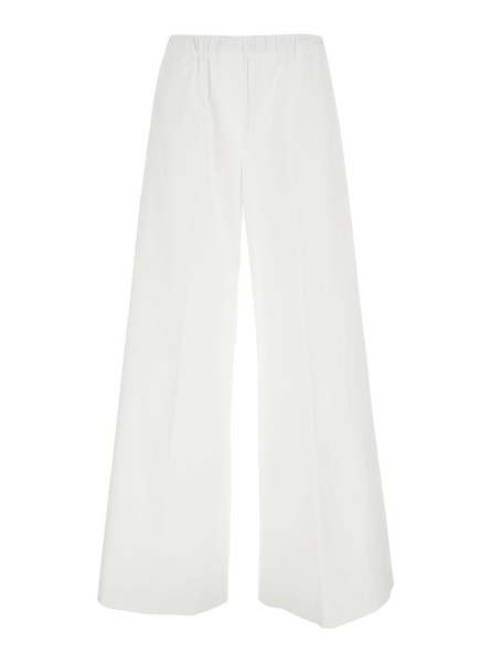 'steven' White Pants With Elastic Waist And Wide Leg In Cotton Stretch Woman