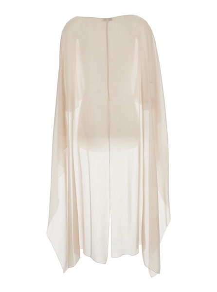 'herve' Beige Top With Boat Neckline And Semi Sheer Design In Silk Woman