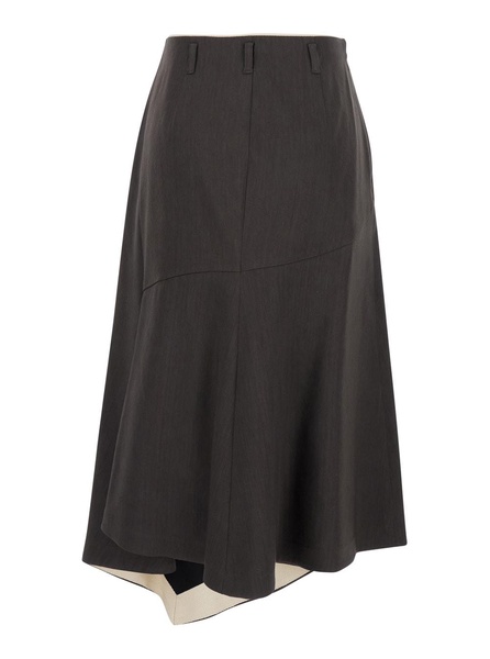 'sweet' Brown Asymmetric Skirt With Side Zip Closure In Linen And Viscose Blend Woman