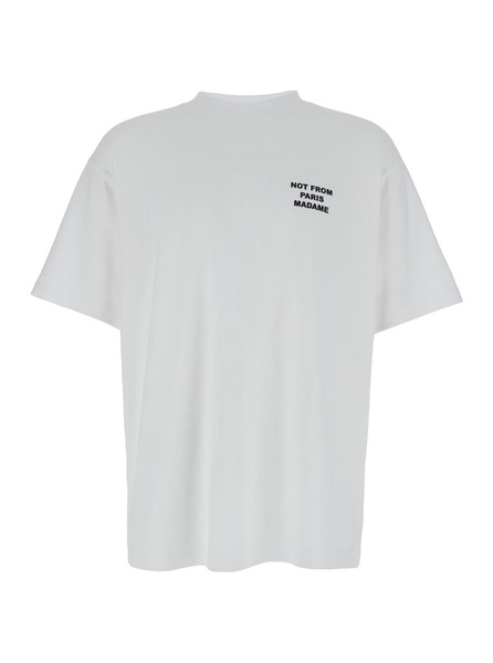 White Crewneck T-shirt With Slogan Print On The Front And Back In Cotton Man