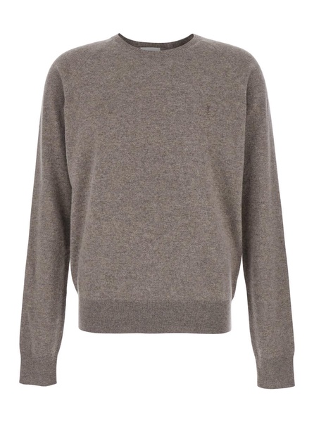 Saint Laurent Beige Crewneck Sweater With Cassandre In Cashmere Man