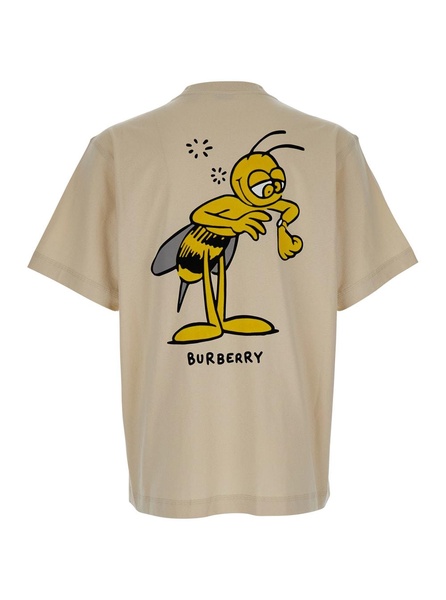 Beige T-shirt With Maxi Bee Print On The Back In Cotton Man