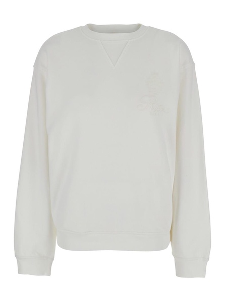 'privacy Please' White Crewneck T-shirt With Tonal Logo Embroidery On The Front In Cotton Blend Woman