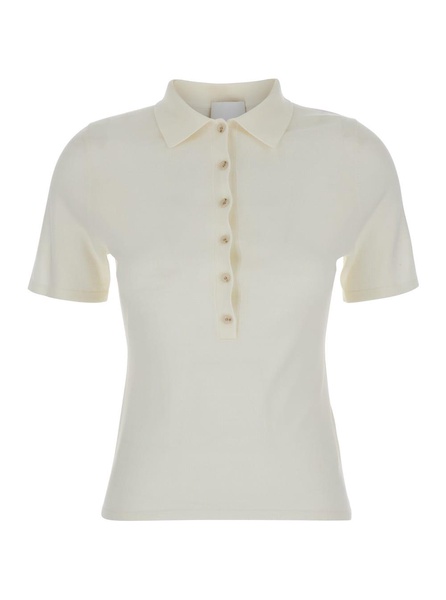 White Sweater With Classic Collar And Button Closure In Wool Woman