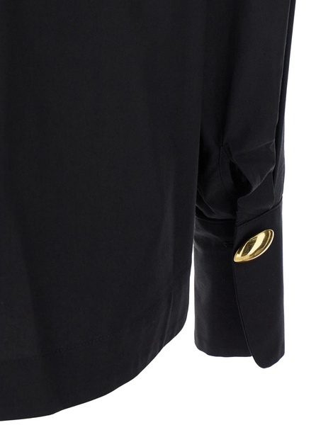Black Shirt With Pointed Collar And Metallic Details On The Cuffs In Fabric Woman