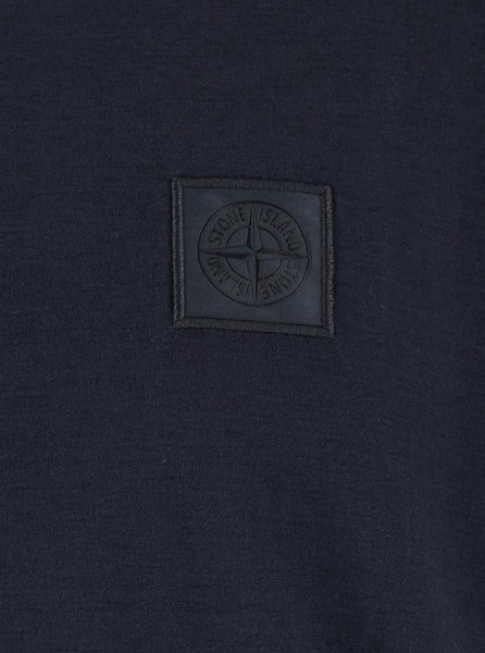 Stone Island Blue Crewneck T-Shirt With Logo Patch On The Front In Cotton Man