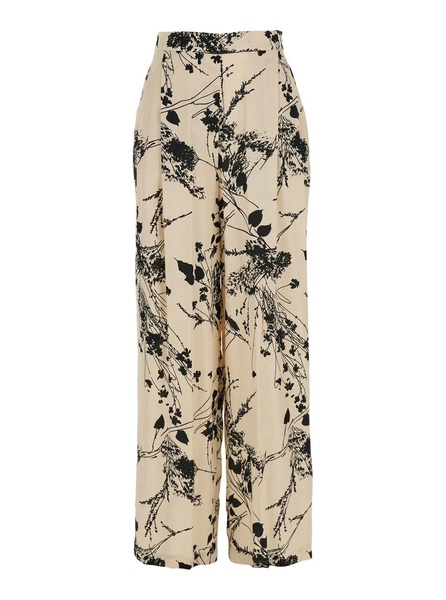 'edwina' White And Black Pants With All-over Floral Motif In Fabric Woman