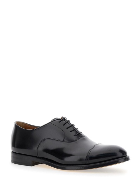 Black Oxford Shoes With Five Holes In Smooth Leather Man
