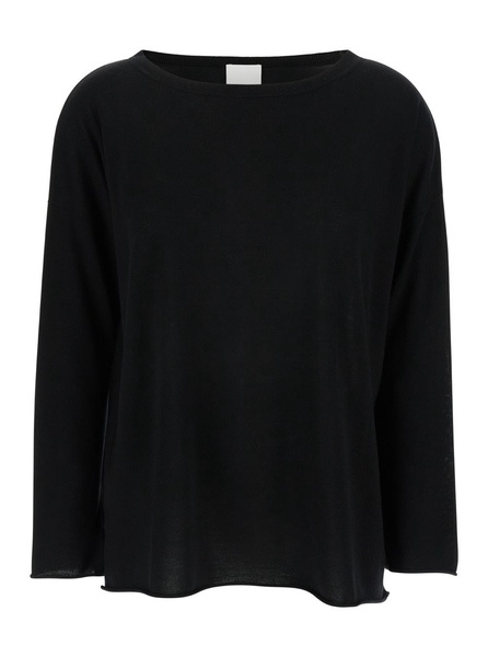 Black Pullover With Boart Neckline In Wool Woman