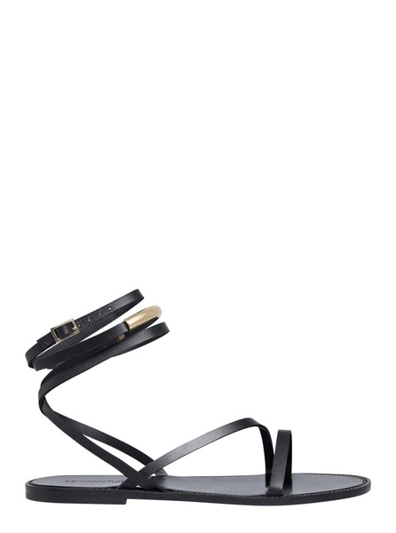 Black Sandals With Adjustable Ankle Strap In Leather Woman