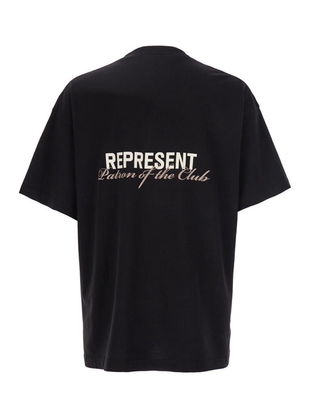 'patron Of The Club' Black Crewneck T-shirt With Front And Back Logo Print In Cotton Man