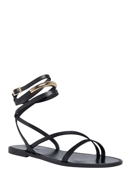 Black Sandals With Adjustable Ankle Strap In Leather Woman