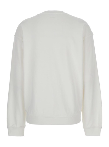 'privacy Please' White Crewneck T-shirt With Tonal Logo Embroidery On The Front In Cotton Blend Woman