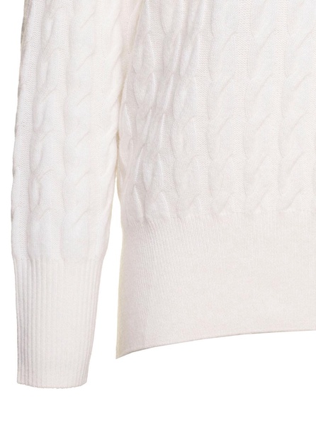 White Cable-knit Sweater In Cashmere Woman