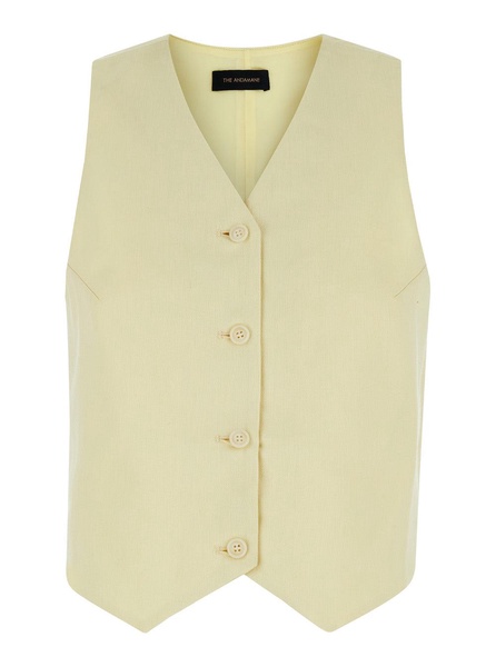 The Andamane Yellow Vest With Buttons In Linen Blend Woman