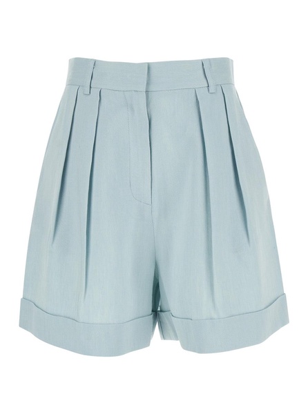 The Andamane Light Blue Shorts With Pinces In Linen Blend Woman