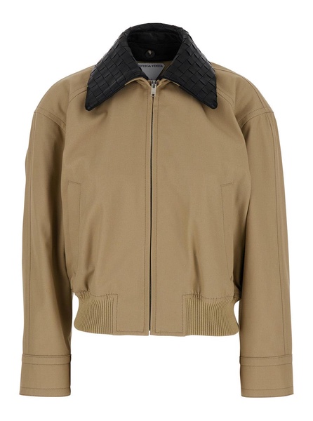 Bottega Veneta Beige Jacket With Removable Collar With Intrecciato Motif In Cotton Woman
