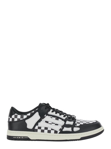 Amiri 'Skel Top Low' Black And White Bi-Color Sneakers With Skeleton Patch With Check Motif In Leather Man